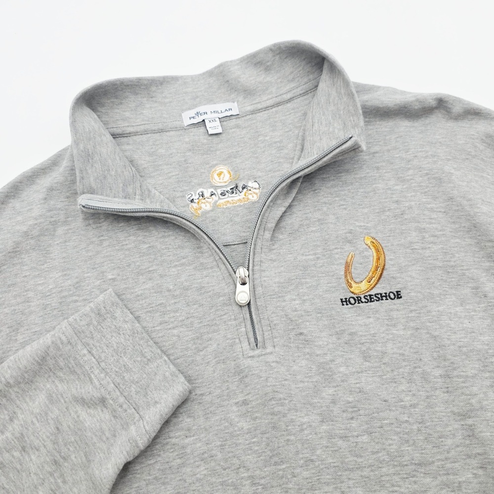 Peter Millar Mens XXL Gray 1/4 Zip Interlock Horseshoe Caesars Carano Cup Logo
